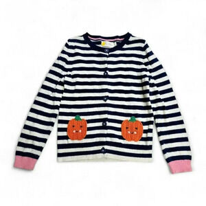 Mini Boden HTF Navy & Ivory Striped Cardigan With Pumpkin Embroidery - 6/7 Girls
